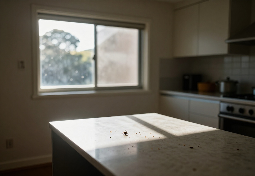 Spider webs and droppings in a Hillsdale garage before treatment